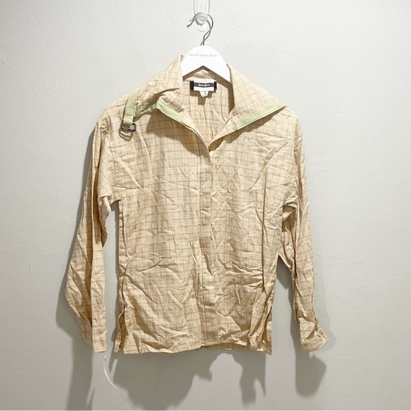 Vintage New With Tags NEIMAN MARCUS GIL AIMBEZ GENRE Women’s Beige Plaid Top 4 - Picture 3 of 8